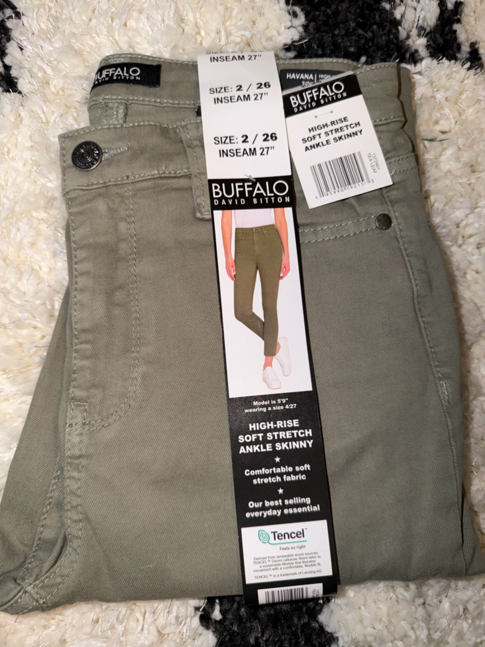 Buffalo David Bitton Olive Green High-Rise Skinny Ankle Jeans
